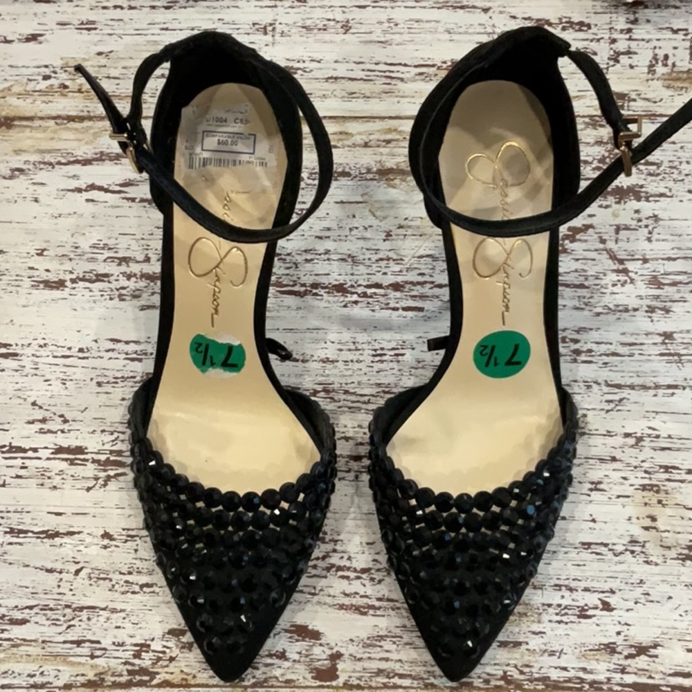 Jessica Simpson black pearl heels